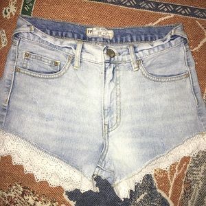 Free people lace trim denim shorts